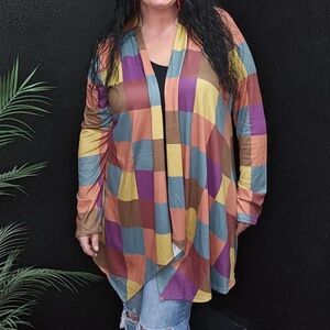 ✨NWT Heimish Colorful Patchwork Open Cardigan Multicolor Super Soft